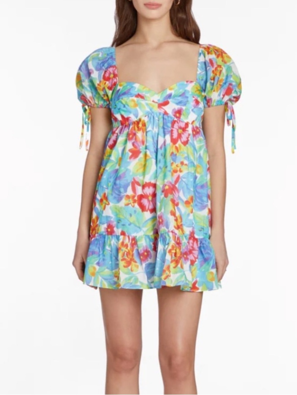 Amanda Uprichard Baby Doll Dress Floral Puff-Sleeve Mini Dress in Multicolor M